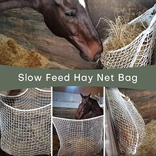 Мрежест чувал за сено FLKQC Full Day Slow Фуражи за хранене на конете Голяма чанта за хранене с малки отвори Намалява тревожността коне при хранене и проблеми с поведението