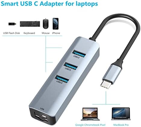 XDCHLK USB 3.0 ХЪБ Type C към вашия Мрежов Адаптер Ethernet 1000 Mbps RJ-45 на USB-c 4 в 1 с 3 USB Разветвителями USB 3.0