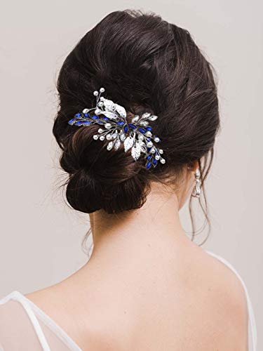 Сватбена гребен за коса Unsutuo Bride, син кристал, сватбени аксесоари за коса, украса за коса, за жени и цветочниц