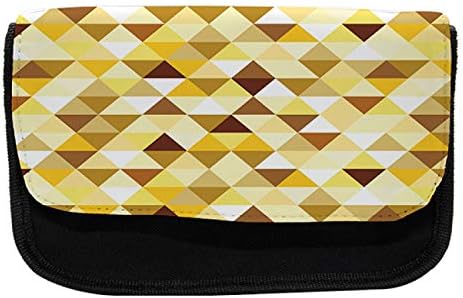 Foldout Геометричен молив случай, Триъгълници и Ромбове, Тъканно Чанта за Моливи с двоен цип, 8,5 x 5,5, Землисто жълт цвят Сепии
