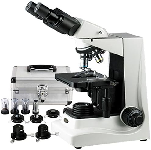 Бинокъла на съставен микроскоп AmScope B600A-PCS-DK Siedentopf, увеличаване на 40-1600 в светло / тъмно поле (BF/DF), Фазово-за разлика