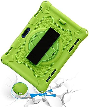 Калъф HminSen за таблет Dragon Touch Notepad K10/ Max10 Plus Силиконов калъф за таблет ZONKO K105 10.1, Foren-Tek, MEIZE 10 инча с Каишка за ръка, пагон, Въртяща се стойка (зелен)