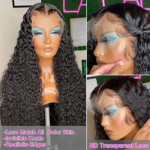 Maxine 13x6 HD Прозрачни Дълбоки Къдрава Перуки от Естествена Коса На Дантели, Перуки, изработени от Човешка Коса за черни жени, един 28-Инчов Бесклеевой Перука, Бразилски