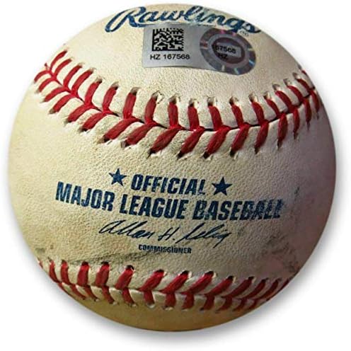 Използвана игра на Джъстин Morneau Бейзбол, 6/16/14, Фал На Скалистите планини Хюн-Джин Re HZ167568 - Използваните от базата с автограф на MLB