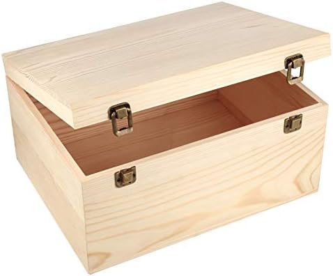 Голяма Дървена кутия Woiworco Extral, 13 x 10 x 6,5 инча, Кутии от Естествена Борова дървесина с Панти капак и предната закопчалка за diy,