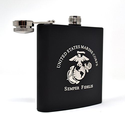 Фляжка за морската пехота матово-черна - Флакони за алкохол USMC - Подаръци за морски пехотинци