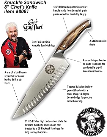 Комплект от 3 теми Guy Fieri Knuckle Sandwich с 8-инчов поварским нож, 6-инчов зазубренным универсален нож с изрязани връхчета и 4-инчов