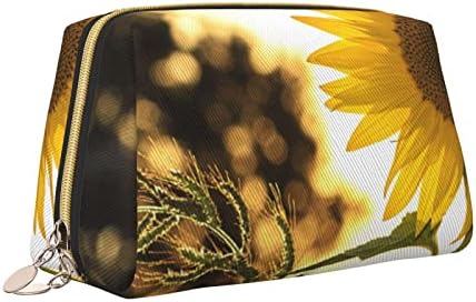 Кожена Косметичка PSVOD Sunflowers, Пътна Косметичка с цип, Преносима Косметичка За жени И Момичета