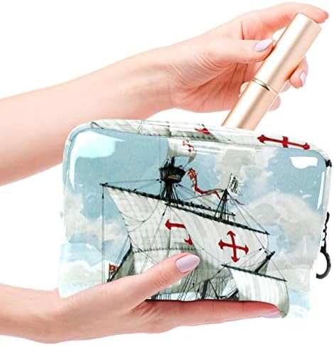 TBOUOBT козметични чанти, козметични чанти за грим за Жени, Малки Пътни Чанти За Грим, Реколта Живопис Парусника в Морския Океан