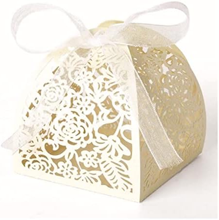 HALOU 50шт Рози Цвете Кухи Кутии за шоколадови Бонбони, Подаръчни Пакети Кутия за Подарък с Панделка Сватбени Аксесоари за Партита