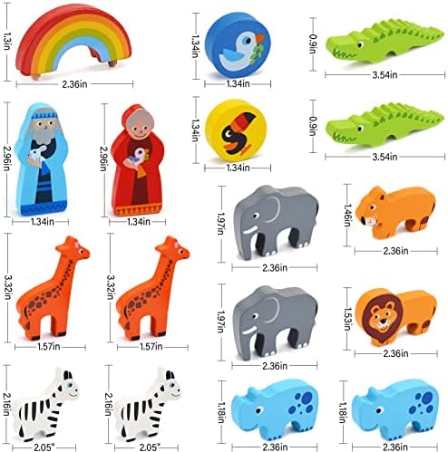 KMTJT Детски Дървен Ковчег на Ной, Играчка комплект с животни, Подаръци за Кръщене, за да се 1 2 3 Момчета и Момичета, Сортировач форми,