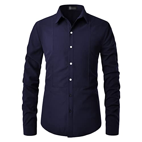 Мъжки Ежедневни Ризи с дълъг ръкав, Класически Ризи с копчета, Приталенные Бизнес Ризи с Отложным яка, Блузи (Тъмно синьо, X-Large)
