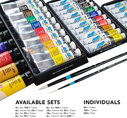 Комплект акрилни бои на Dafina Rowney System3 в 10 Тюбиках за възрастни - Акрилни пособия за рисуване за художници и студенти - Акрилни