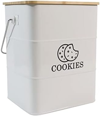 Квадратен Бял Контейнер за съхранение на бисквитки Gdfjiy, Метална Банка за бисквити с Херметически капак и дръжка, Кутия