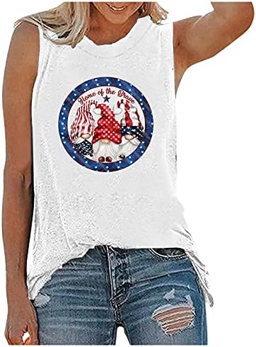 Ризи 4 юли, Върховете на Бретелях за Жени, Тениски Без Ръкави, с Кръгло деколте, Американския Флаг на Звезди и Ленти, Туника