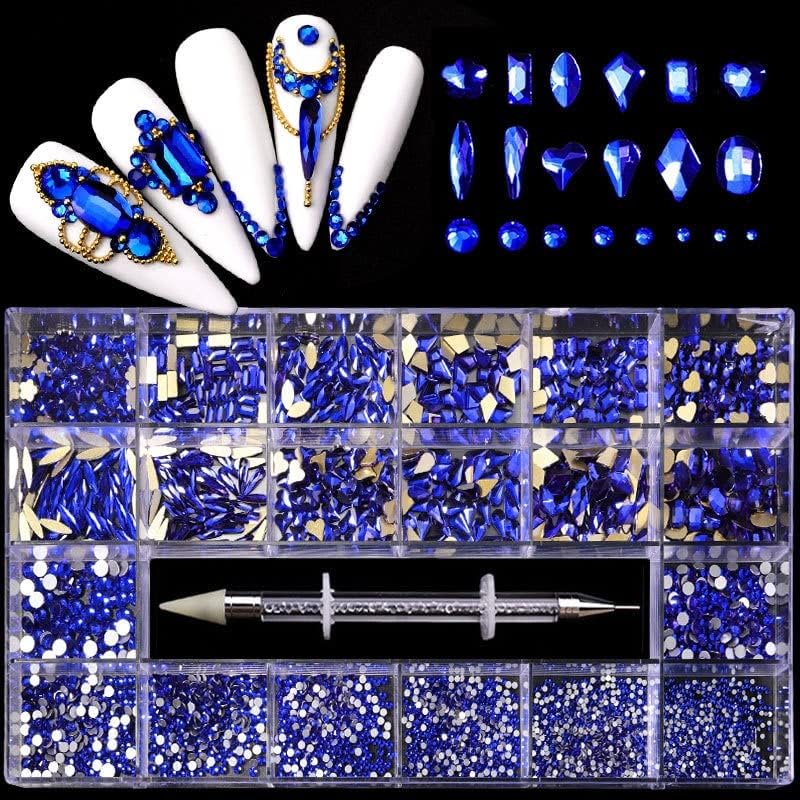 Crystal AB 3D Flatback Стъклени Кристали за Дизайн на ноктите, Необичайна форма на Кристали и Камъни за Декорация на нокти със