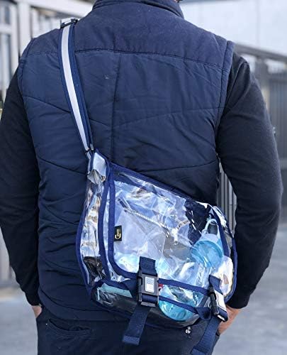 Чанта Clear Event, одобрен за стадиона, синьо-Сребриста на лента с висока видимост 12 x 6 х 11 през рамо или през Цялото тяло, чанта с Регулируема