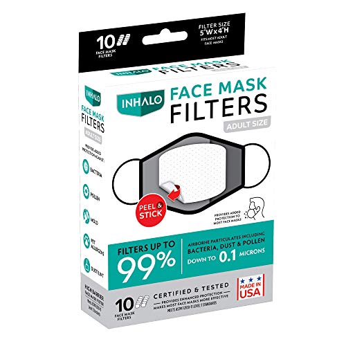 Филтри за маски Inhalo Large, произведени в САЩ, осигуряват допълнителна защита за повечето маски за лице (опаковка от 10 броя)