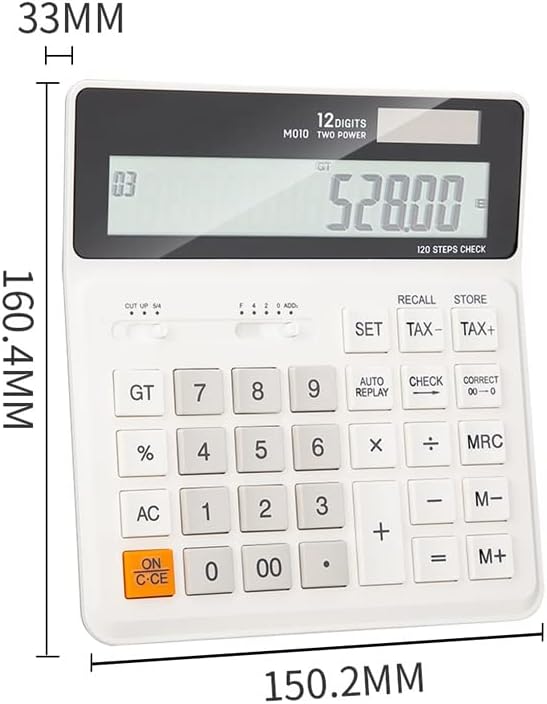 Калкулатор MJWDP Проверете 120 стъпки Черно-Бял 12-цифров Настолен калкулатор Dual Power Business Office Finance (Цвят: D, размер