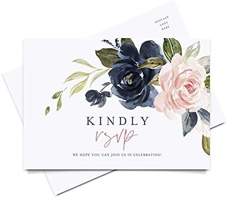 Покани картички Bliss Collections, Тъмно синьо с флорални принтом, За сватби, тържества, душ кабини, партита по повод рожден ден, тържества и специални събития, 4 x6 (опаковка ?
