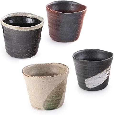 Колекция Хиномару, Японски Порцеланови чаши за суши Минояки, 8 течни унции, диаметър 3,5 инча, Определени Чаван от 4 традиционни