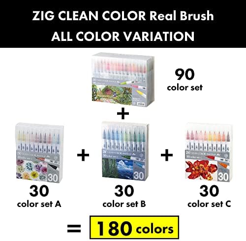 Истинска четка Kuretake на ЗИГ Clean Color, НОВ комплект от 30 цвята C, Гъвкави Върховете на Четки, Акварелни писалка за