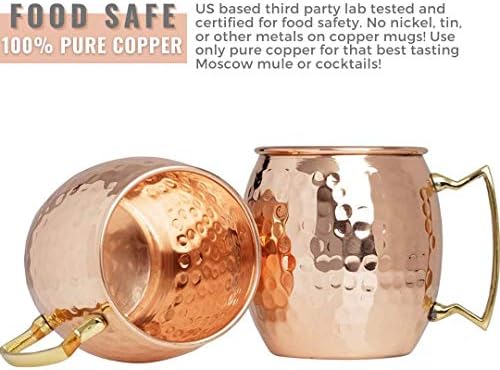Кухня Science [Подаръчен комплект] Набор от медни чаши Moscow Mule от 8 парчета (16 унция) с соломинками и дюза | Чаша от