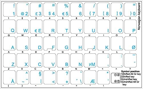 Нова подредба на надписите върху норвежката клавиатурата със Сини Букви На Прозрачен фон