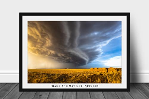 Снимка на Great plains, Принт (без рамка), Изображението на гръмотевична буря над фермите в пролетен ден, в Оклахома, Буря, Стенно изкуство,