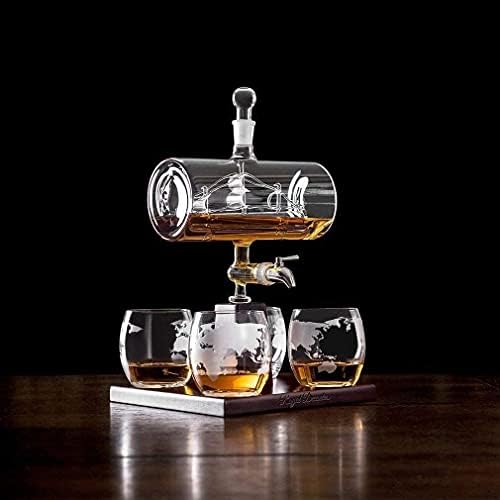 Набор от графинов за уиски с 4 Чаши и Подложки от дъб, Уникална Опаковка за уиски, Ром и алкохолни напитки
