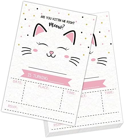 Покани Картички за парти в чест на рождения Ден на децата с котки, 20 двустранни Използваеми Покани в Пликове, за да проверите