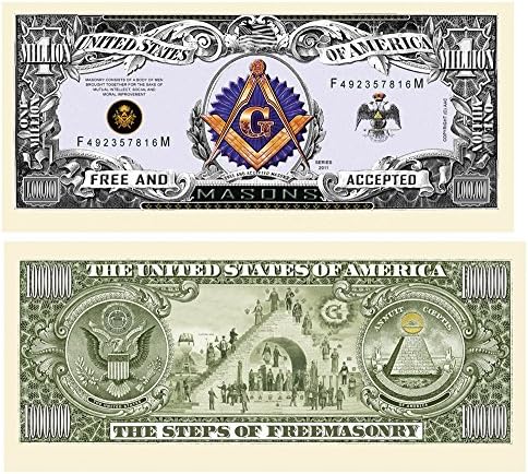 Класика на американското изкуство, Масонството, Масонские банкноти по един милион долара - Пакет от 10 броя - най-Добрият подарък за масоните и Масонството