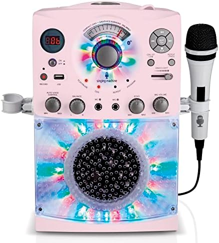 Караоке система Singing Machine SML385UP Bluetooth с led осветление за дискотеки, CD + G, USB и микрофон, Rose gold / Матово розов