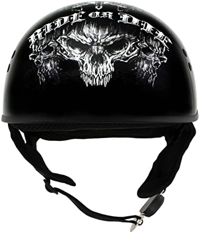 Гореща кожа HLD1016 'Ride or Die' Лъскава Черна каска на Мотоциклет с Череп в Грах, Полушлем за мъже и Жени, Велосипедист - X-Large