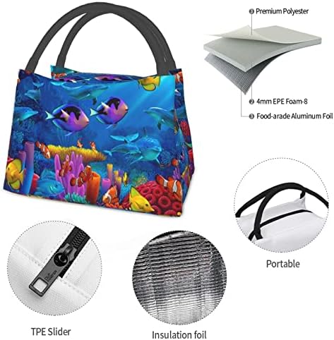 Чанта за обяд с принтом Evealyn Подводен свят с разноцветни рибки, Обяд-бокс, Преносима богат на функции Термоизоляционная чанта,
