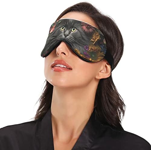 Цвете Маска за сън FOLIOSA Black Cat, Дишаща Удобна Маска за очи за Утяжеленного Сън за Жени и Мъже с Регулируема Еластична Лента