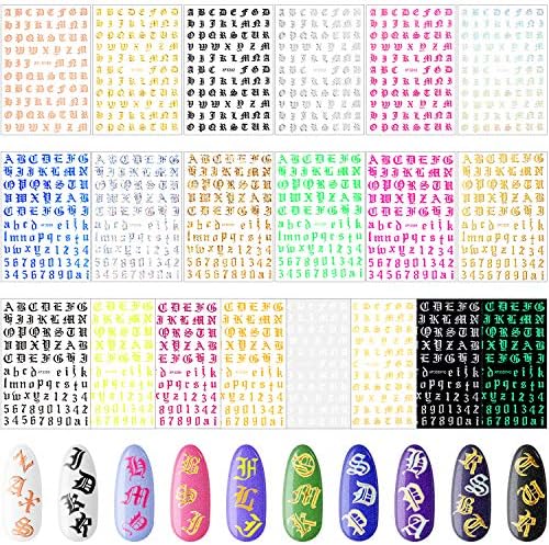 20 Листа Стикер Холограма за дизайн на ноктите с букви староанглийского Азбука, Стикер за Дизайн на ноктите, Клеящаяся Стикер