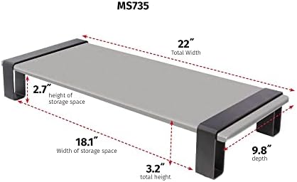Поставка за монитор / принтер Kantek MDF + Steel с прави крака, Сверхширокая, ширина 22 инча, дълбочина 9,8 инча и височина 3.2 инча, от сиво МДФ и черна стомана (MS735)