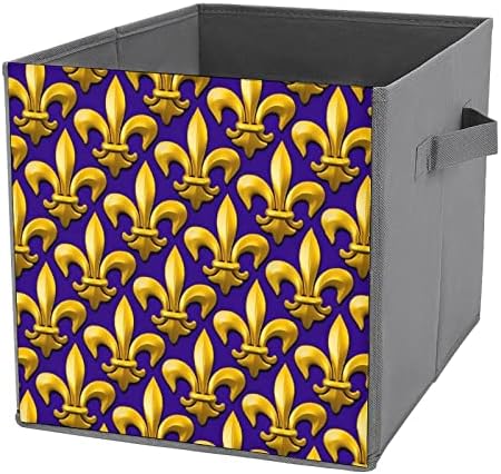Сгъваема Кутия За Съхранение на Кубчета от Плат с Изображение на Марди Грас Fluer Box 11-Инчови Сгъваеми Кутии За Съхранение с Дръжки
