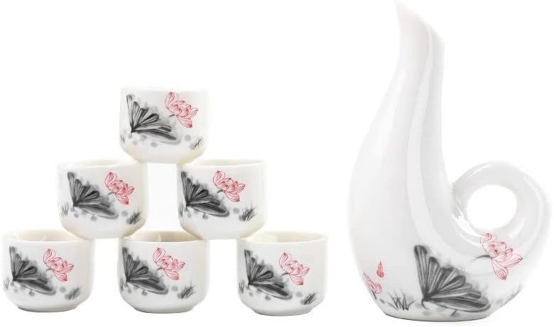 Бял Керамичен Комплект за горещо саке с цветен дизайн YXBDN с Чаши за Подгряване, decanter и Нагревателен на гърнето (Цвят: A)