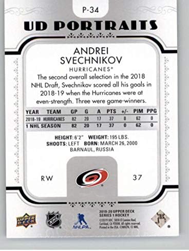 2019-20 Портрети на горната палуба P-34 Андрей Свечников Хокейна карта НХЛ Каролина хърикейнс