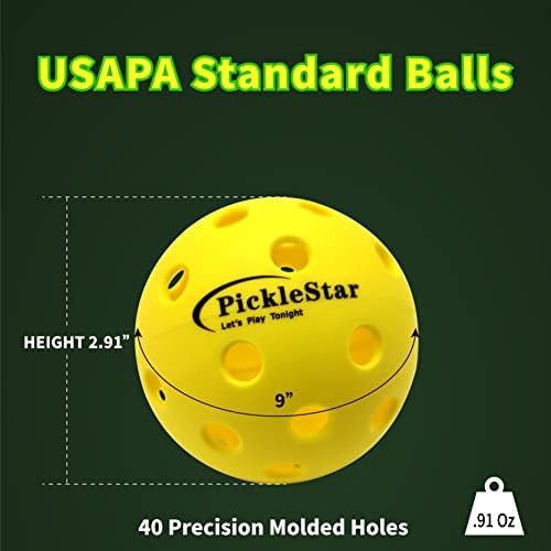 Топки за мариноване с led подсветка PickleStar, Стандартни външни топки за мариноване USAPA на 40 дупки жълт цвят със зелена подсветка, 4 опаковки топки, за да се маринова с led ?