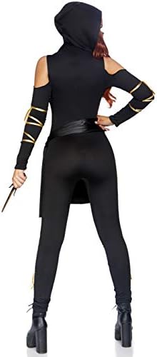 Жена Гащеризон Leg Avenue комплект от 3 теми, костюм на Нинджа-невидимки с качулка, Секси костюм за Хелоуин с Качулка и Подходяща Маска за лице, Костюми за възрастни, чере