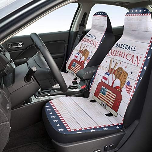 YOUNGKIDS Калъфи за автомобилни седалки с принтом бейзболен камион с флага на САЩ, Комплект от 2 теми, Универсална Възглавница на предната
