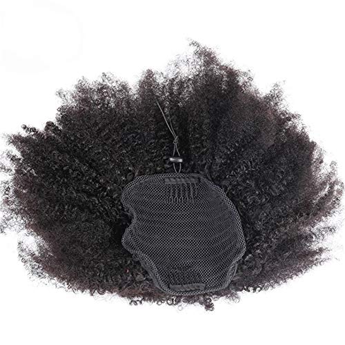 Косата QAZPL, Обвързани в опашка на експозиции, афро-Къдрава, Естествени Коси, Перука За жени, 8-20 см 1Б естествен Черен цвят, Поддържа къдрене (на апарат) или боядисване