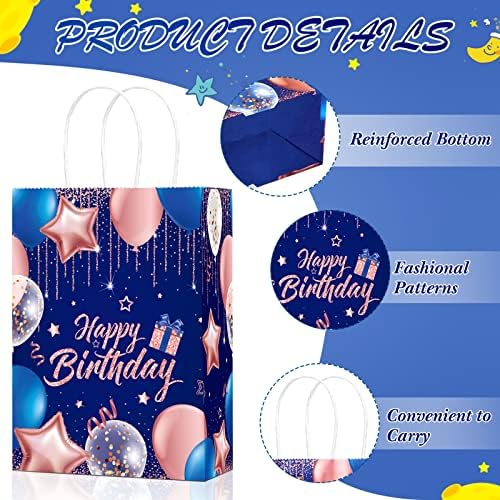 24 Бр. Подарък пакети за рожден Ден с дръжки, тъмно синьо подаръчни торбички за подаръци за рожден Ден, Хартия за опаковане на Подаръци, Опаковки
