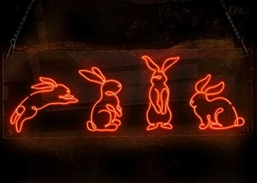 Неонова реклама с Easter Bunnyrabbit В Минималистичном стил, С Участието на Животните, Неонова Светлинна Табела Ръчно изработени EL Тел, Стенен