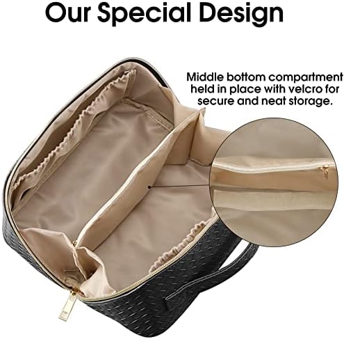 VIWIME/ Дамски Преносима косметичка за пътуване - Сладък Водоустойчиви козметични чанти от изкуствена кожа с голям капацитет, дръжка, разделител и плосък организатор?