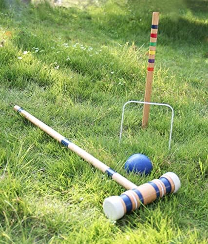 Комплект за игра на крокет Juegoal на шест играчи с Дървени Чукове и Цветни Топки за Косене на трева, двор и парк, 28 Инча