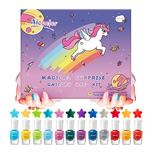Детски Комплект лакове за нокти Aieenjor, 12 Цвята, Комплект Лакове за нокти за деца, Нетоксичен, Безопасен, на водна основа,